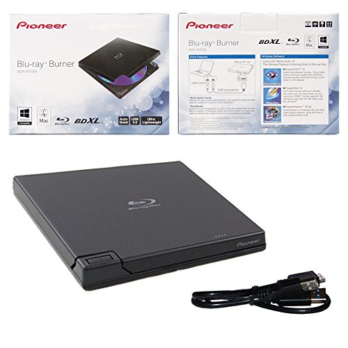 Pioneer BDR-XD05 6x Slim USB 3.0 Portable BD/DVD/CD Burner with FREE 15pk MDisc BD + Media Suite CyberLink Software +USB Cable