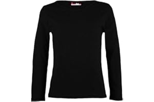 AELSTORES T-shirt uni à manches longues et col rond pour fille de 5 à 14 ans