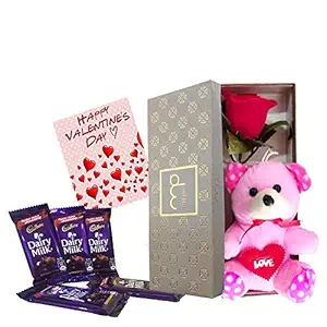 Maalpani Chocolate Hamper for Valentines Day - Rose Day ? Chocolate Day ? Teddy Day | Chocolate and Teddy Bear with Artificial Rose Gift Hamper Box | Gift for Her Him Boys Girls Friends Husband Wife