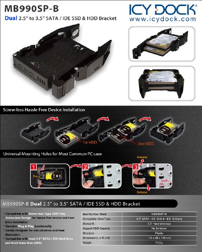 Icy Dock EZ-Fit MB990SP-B 2x 2,5″ (6,4cm) SATA/IDE SSD / HDD zu 3,5″ (8,9cm) Einbaurahmen - 9