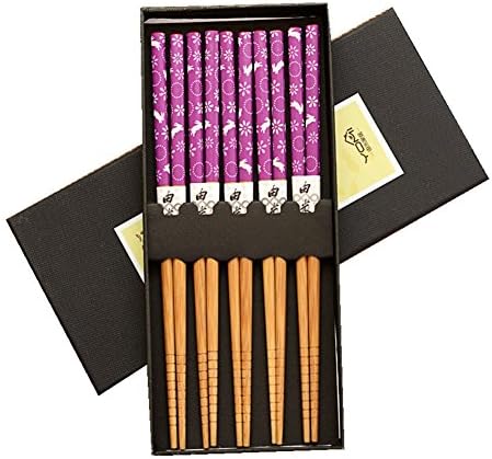 Japanese Style Home and Wind Bamboo Chopsticks Portable Tableware 5 Pairs (Purple)