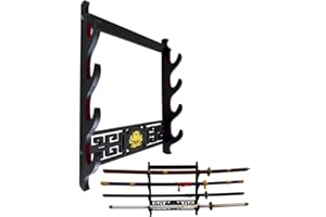 Z-fiber Support Mural épée Porte-épée présentoir rembourré Katana Wakizashi Genji et samouraï épées Motif Dragon,4 Tier