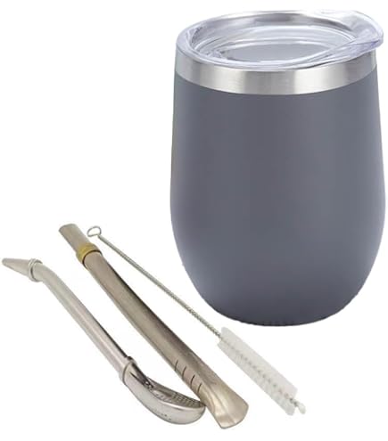 balibetov - Nieuw - Moderne Yerba Mate Gourd Set (Mate Cup) - Dubbelwandig 18/8 roestvrij staal bevat twee bombilla's en een reinigingsborstel (zilver, 355 ml balibetov - Nieuw - Moderne Yerba Mate Gourd Set (Mate Cup) - Dubbelwandig 18/8 roestvrij staal bevat twee bombilla's en een reinigingsborstel (zilver, 355 ml