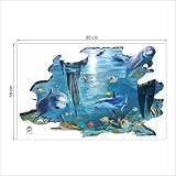 Rainbow Fox 3D Meer Wandtattoo Hai und Fische schwimmen im blauen Ozean Abnehmbarer 3D-Wandaufkleber Kunst für Kinderschmuck - 5