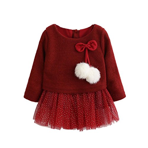 Ropa bebé Amlaiworld Recién Bebé Niñas Manga larga Tutú princesa vestido (6-12 Mes, Rojo)