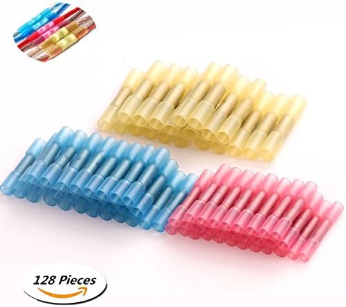 Tinpa 128Pcs Heat Shrink Connectors Set Wire Terminal Kit Assorted Insulated Electrical Wiring Wire Terminal Crimp Connector Heat Shrink Kit(Blue 50 + red 50 + yellow 28)