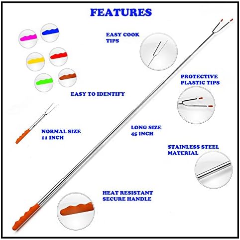 YISAMA Set of 6 Extandable Sticks BBQ & Roasting Marshmallow XXL up 45.3 Inches Skewers grill forks to campfires, barbecues, fireplaces