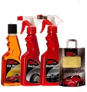 3M Combo of Shampoo (250 ml), Tyre Dresser (250 ml), Dashboard (250 ml) and Cloth