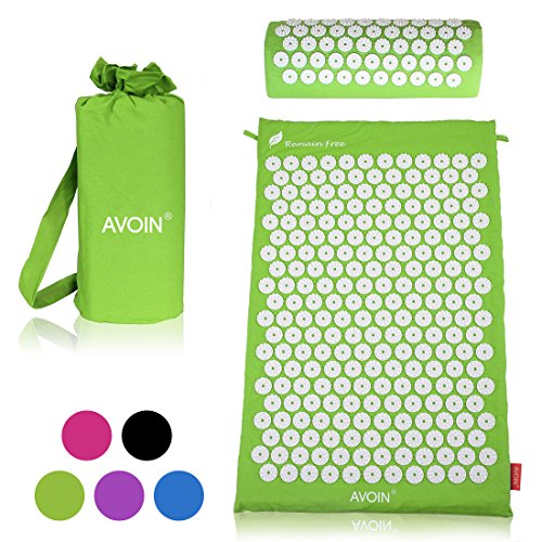AVOIN colorlife Yogamatte - Akupressurmatte und Kissen Set zur Effektiven Lockerung und Entspannung - Medizinische Entspannungsmatte mit 6210 Druckpunkten - 64 x 42 cm (Fröhlichen Farben erhältlich)