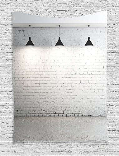 THndjsh Abstract Home Decor Tapestry, Brick Concrete Room With Three Ceiling Lamps Modern Minimalistic Home Decoration, Bedroom Living Room Dorm Decor, 40 W x 60 L Inches, Black and Gray