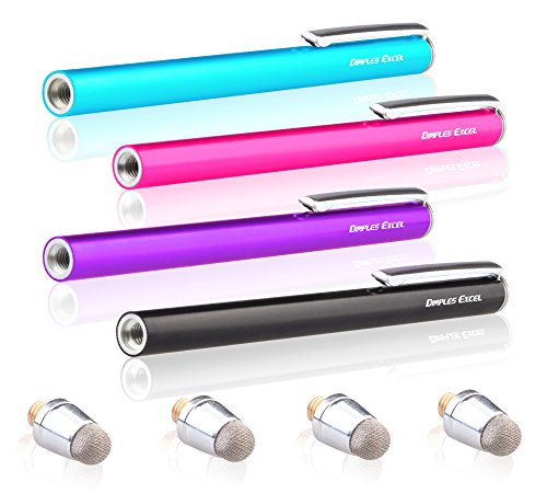 Dimples Excel Neue Generation Touchscreen Eingabestift 14cm Stylus with Ultra Slim Radius 3mm Micro-Knit Hybrid Fiber Tip (4pcs – Aqua-Blau / Schwarz / Lila / Pink) - 2