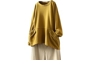 FTCayanz Donna Manica Lunga Camicia Girocollo Oversize Felpa Casual Tunica Pullover Top con Tasche