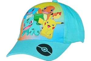 Fashion UK Chapeau officiel Pokemon Starter Casquette Pikachu Squirtle Charmander Bulbasaur Casquette de Baseball avec visière enfant garçon bleu jaune