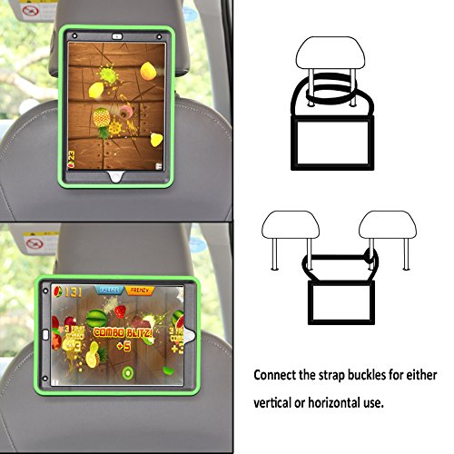 Cellular360 Apple iPad Air 2 Schock-und Drop-proof Hülle, Kopfstützen-Halterung mit einem Griff, einem Schultergurt und einem 360 Grad drehbaren Standfußdrehbaren (Apple iPad Air 2,Schulterriemen- Grün) - 2