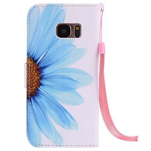Feeltech Samsung Galaxy S7 Hülle PU-Leder und Brieftasche Bunte Muster Fall mit Magnetverschluss, Hybrid-Kickstand mit Stand-Funktion, schlagen Sie schützende weiche TPU Stoßstangenabdeckung und Kreditkartenhalter für Samsung Galaxy S7 Handgelenk Bügel-Buch-Art-Geldbeutel-Tasche mit 2 In 1 Berühren Sie Stift – Sonnenblume - 3