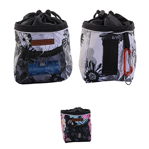 Preisvergleich Produktbild Leckerlietasche Leckerliebeutel Gürteltasche Futterbeutel Futter Beutel Inkl. Gassibeutel - 20 verschiedene Designs 06300 (Blumen Weiß / Grau)