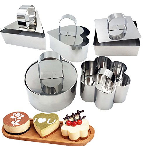 5Pcs Edelstahl Kuchen Ring Set, HULISEN Mousse Form 8 * 4CM mit Schieber und Lifter Lebensmittel Ringe