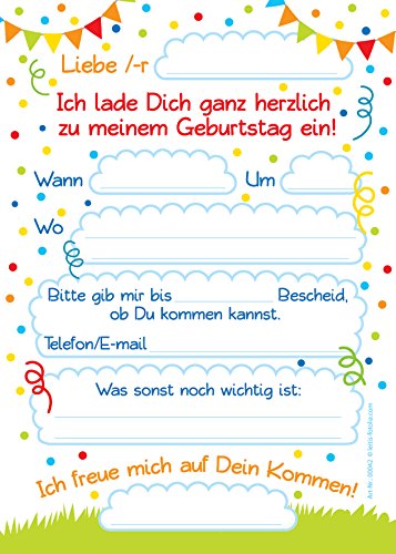 12 Einladungskarten zum 1. Kindergeburtstag für Jungen/Mädchen / bunte Einladungen zum Geburtstag für Jungen/Mädchen „Süße Tierchen / Süßer Löwe“ - 2