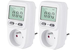 KETLER - MS216TOP - 2 X Compteurs électriques prises mobiles (2 pcs) - Wattmètre - 16 A / 3600 W - Prises France - Multifonctions