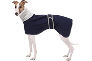 Geyecete - Abrigo con forro polar para Perro, con bandas ajustables , para Invierno clima frío,Jersey con agujero del arnés, para medianos y grandes perros Galgo-Azul-L