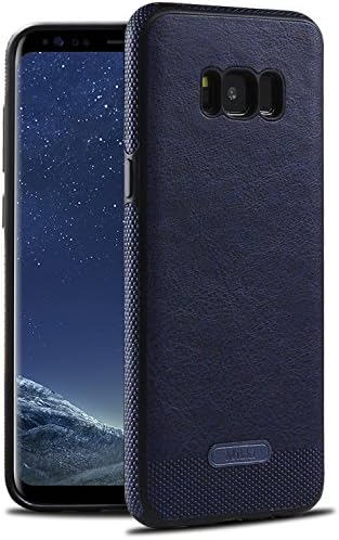 Samsung Galaxy S8 Case [Perfect Fit], FisherMo Anti-Slip Leather TPU Hybrid Cover for Excellent Grip Thin Soft Protective Drop Protection Covers (Navy Blue)