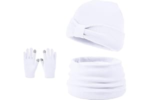 ENWOKRAN Niños Conjunto de Sombreros y Bufanda Guantes Invierno 3 Piezas Set 3 en 1 Invierno Cálidos Beanie con Arco Caliente Bufanda Pantalla Táctil Guantes para Niños Niñas 3-8 Años