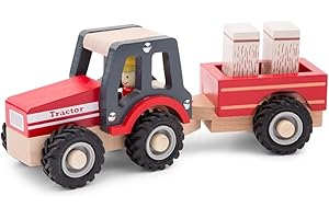 New Classic Toys Traktor Z Przyczepą I Sianem Pojazd Zabawkowy, Wielokolorowy, Od 12 Miesięcy