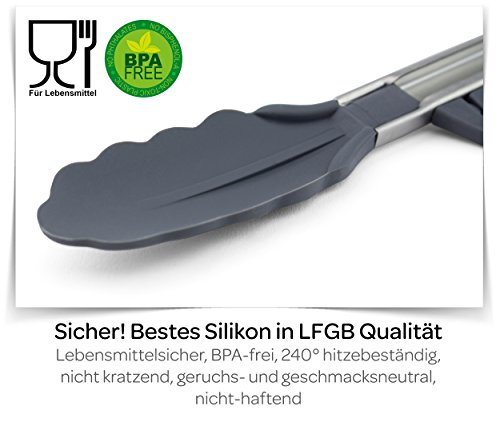 Die schlauere Küchen- und Grillzange! Premium Sandford Küchenzange mit integriertem Standfuß I Hygienisch-sauberes Ablegen beim Kochen, Grillen, Backen und Servieren | Aus Edelstahl mit Silikon in bester LFGB Qualität | lebensmittelsicher & schadstofffrei I Die ideale universal Mehrzweck Zange für Fleisch, Salat, Spaghetti, Wurst, Aufback-Brötchen und vieles mehr… - 7