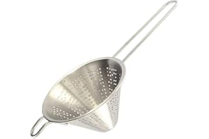 Fackelmann 28373 Chinois inox, chinois conique 14 cm de diamètre, passoire chinois, Acier inoxydable, Fils de fer soudés, Argenté, 29,5 x 14 x 8,7 cm