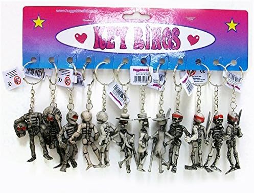 Set Of 12 Standing Skeleton Key Rings, Ideal for Party Bag Fillers / fillings or Pinata Prizes.
