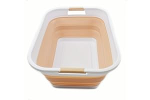 SAMMART - Cesto portabiancheria, in plastica, pieghevole, bacinella portatile, organizer salvaspazio, capacità di 41 litri di acqua (bianco/beige)