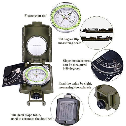 ARINO Kompass Linseatischer Kompass Professioneller Peilkompass Militär- Wanderkompass mit Leuchtziffern für Expeditionen Camping Wandern Outdoor Sport Backpacker XL mit Schutztasche - 3
