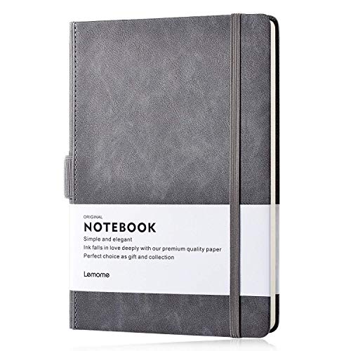 Cuaderno A5 con Pen Loop - Thick Classic A5 Cuaderno de Escritura de Tapa Dura con Reglas Anchas y Compartimentos para Regalos de Página Regalos, Con Bandas, Grande, 180 Páginas, Gris, 8.4 x 5.7 in