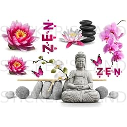 Planche stickers zen muraux mural scrapbooking enfants adultes maison cuisine salle de bain salon chambre bureau mur porte lit meuble vitre miroir boite mug autocollant waterproof A4