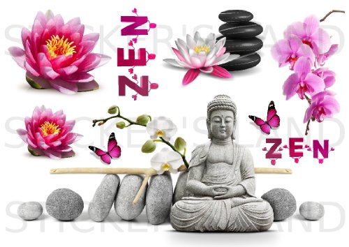 Planche stickers zen muraux mural scrapbooking enfants adultes maison cuisine salle de bain salon chambre bureau mur porte lit meuble vitre miroir boite mug autocollant waterproof A4
