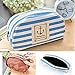 Teenxful Stripe Pencil Case Pouch Purse Cosmetic Makeup Bag Storage Student Stationery Zipper Wallet, Navy Blue