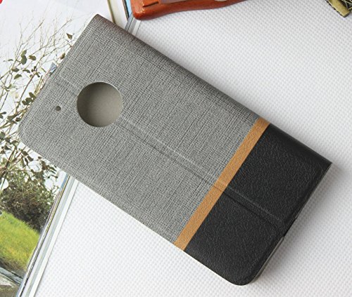 Lively Life Motorola Moto G5 Plus hülle – Premium Luxuriös PU lederhülle[Vollständigen Schutz] [Kreditkartenfach] Folio Flip Brieftasche Schutzhülle im Denim Pattern für Lenovo Moto G5 Plus(Denim-Grau) - 3