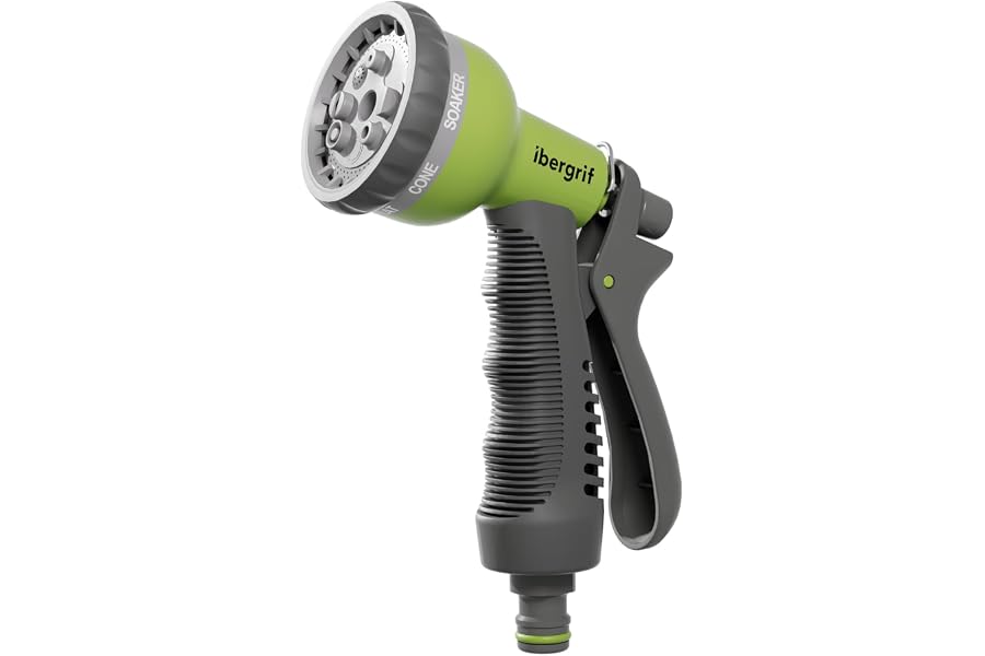 Ibergrif M22210, Pistola de riego para jardín, Pistola de Manguera con Interruptor de botón, para riego de césped, Negro/Verd