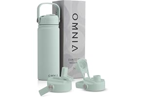 OMNIA Vacuum Insulated Stainless Steel Water Bottle, 2 Lids (Straw & Spout) Leakproof, BPA-Free, Reusable Flask, Hot & Cold Thermos for Sports, Gym, Travel, Outdoors (Cool Green, 540ML)