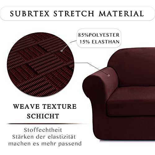Subrtex 2-Sitzer Sofabezug Sofahusse Stretchhusse Sofaüberwurf Couchhusse Spannbezug (2-Sitzer Sofa, Dunkelrot) - 4