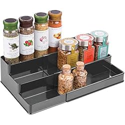 mDesign étagère à épices design - présentoir à épices extensible en plastique pour comptoir & armoire de cuisine - rangement cuisine pratique à 3 niveaux - gris foncé