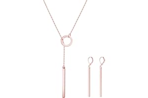 ZENGSING Pendant Necklace Women's Dangle Earrings Jewellery Set Chain Y Necklace Vertical Bar Pendant Lariat Necklace Women's Pendant Hoop Earrings for Women Girls Gifts