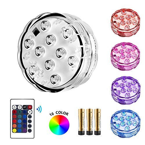 Luces sumergibles con LED Luz de jarrón con control remoto, RGB Luces multicolores con batería de 10 LED a prueba de agua (4 Sets)