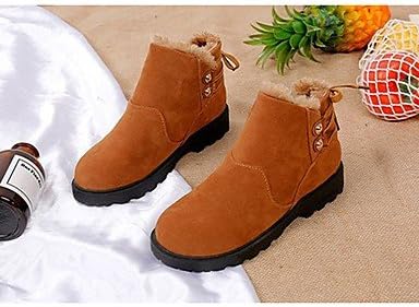 QTZS Women's Shoes PU Winter Fur Lining Comfort Boots Round Toe Booties/Ankle Boots For Casual Green Coffee Gray Beige Black,Coffee,US6/EU36/UK4/CN36