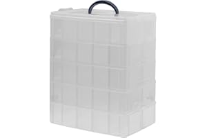 LYCN 5-Tier Craft Storage Box, Transparent Adjustable Organiser Storage Box with 50 Compartments Large Plastic Stackable Divider Organizer with Handle for Medicine Arts Sewing Toys Jewellery Beads