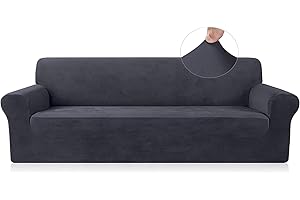 FreeBiz Sofa Covers 4 Seater Elastic Fabric Slipcovers Stretch Couch Slip Cover Plush Protector for Kids Pets Living Room Grey