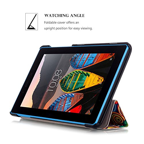 Lenovo Tab3 7 Essential Hülle – Ultra Dünn und Leicht PU Leder Schutzhülle mit Standfunktion für Lenovo Tab3 7 Essential 17,78 cm (7 Zoll IPS) Tablet 2016 Release, Bunte Spirale - 7