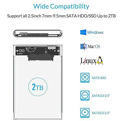 2.5 Festplattengehäuse/Case USB 3.0 Gehäuse Festplatte 2 5 Zoll SATA HDD and SSD, Tool-free Klar/Clear (include 1pcs enclosure only, without hard drive) - 3