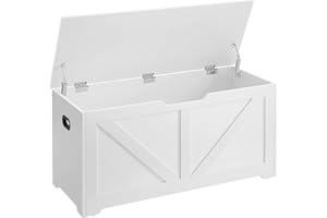 VASAGLE Puff Almacenaje, Banco Almacenaje con 2 Bisagras de Seguridad, Baúl Almacenaje, Banco Zapatero, Estilo de Campo, 40 x 100 x 46 cm, para Pasillo Dormitorio Salón, Blanco Nube LSB060T14