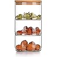 1CHASE 3 Layer Glass Food Storage Jar with Airtight Bamboo Lid, Borosilicate Glass Storage Containers for Kitchen, Stackable Glass Storage Jar for Pasta, Tea, Coffee, Cookies, Snacks